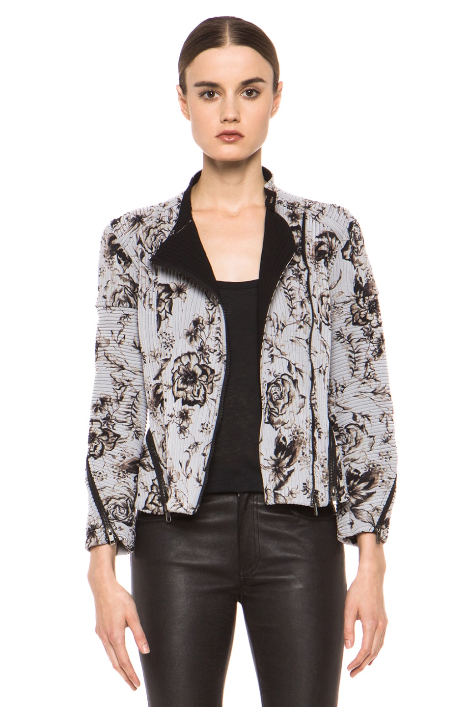 Image 1 of 3.1 phillip lim Floral Relief Print Corded Motorcycle Jacket in Antique White