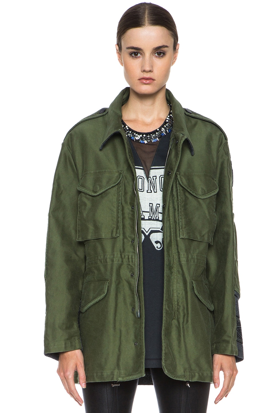 3.1 phillip lim Canvas Trompe L'oeil Anorak with Knit Back in Army ...