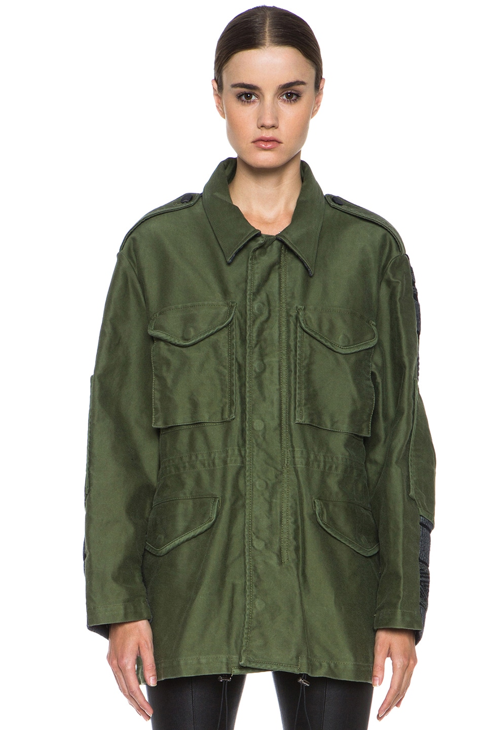 3.1 phillip lim Canvas Trompe L'oeil Anorak with Knit Back in Army ...