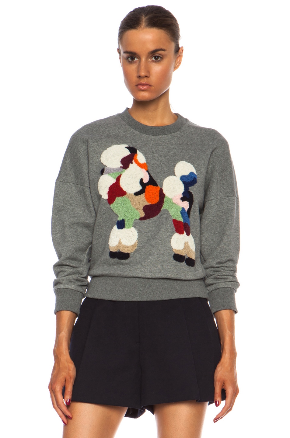 Image 1 of 3.1 phillip lim Embroidered Poodle French Terry Sweatshirt in Dark Grey Melange