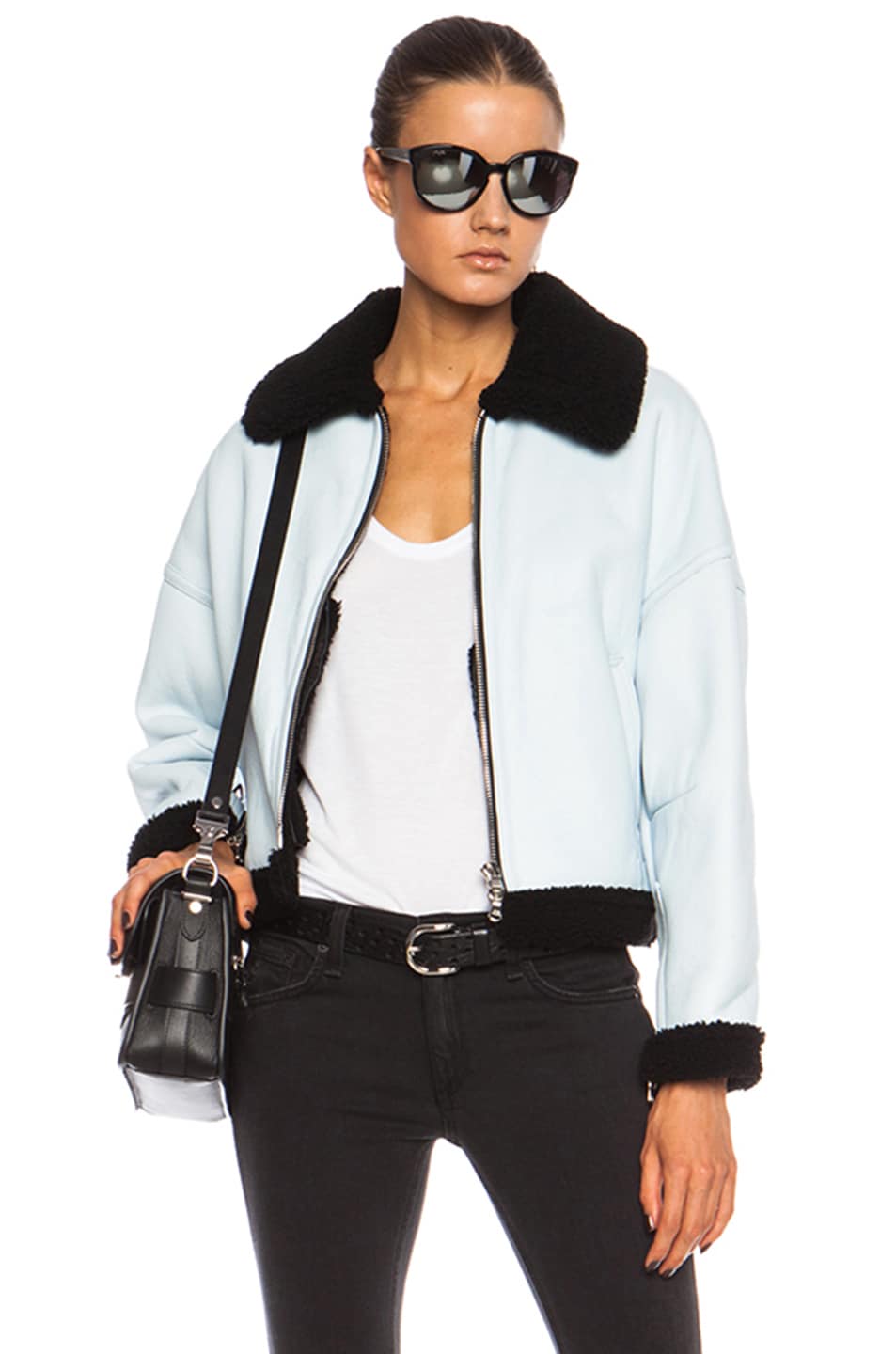 Image 1 of 3.1 phillip lim Off the Wall Dolman Shearling Aviator Bomber in White