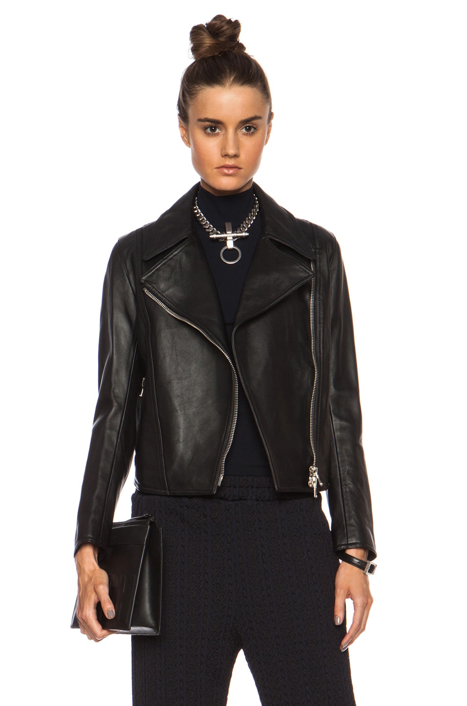 Image 1 of 3.1 phillip lim Pointed Collar Moto Leather Jacket in Black