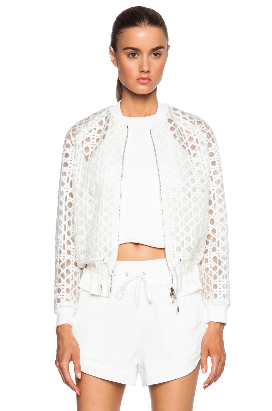 3.1 phillip lim Bomber with Drawstring Cinched Hem in Ivory & White | FWRD