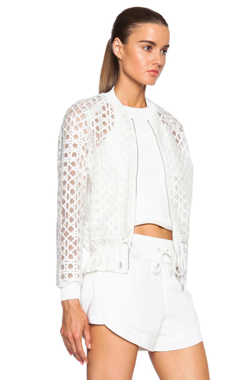 3.1 phillip lim Bomber with Drawstring Cinched Hem in Ivory & White | FWRD