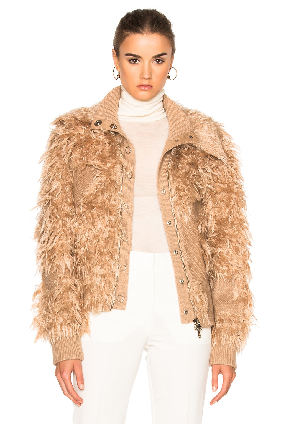 Image 1 of 3.1 phillip lim Double Collar Faux Fur Bomber Jacket in Camel