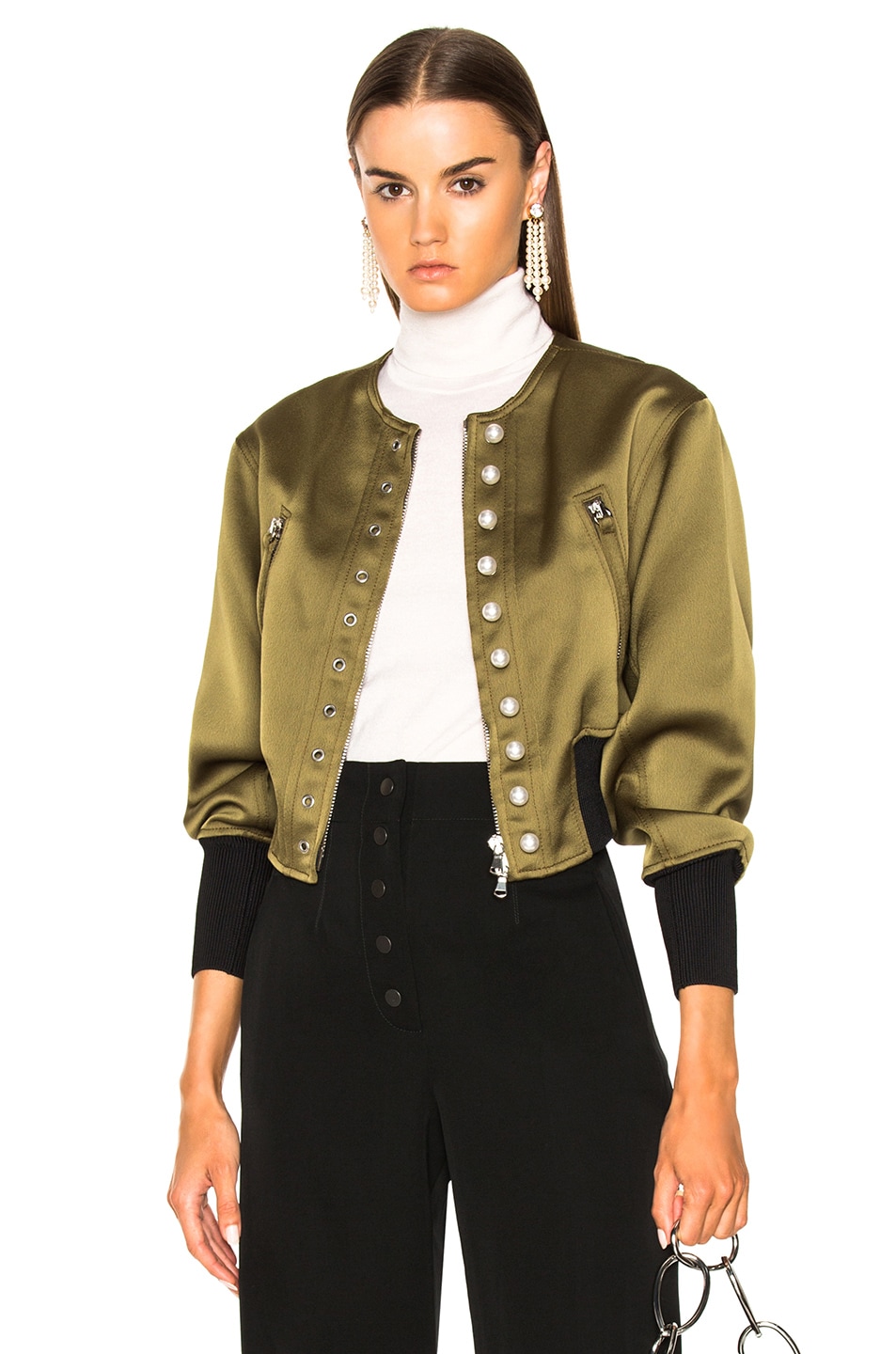 Image 1 of 3.1 phillip lim Bomber Jacket with Pearls in Moss