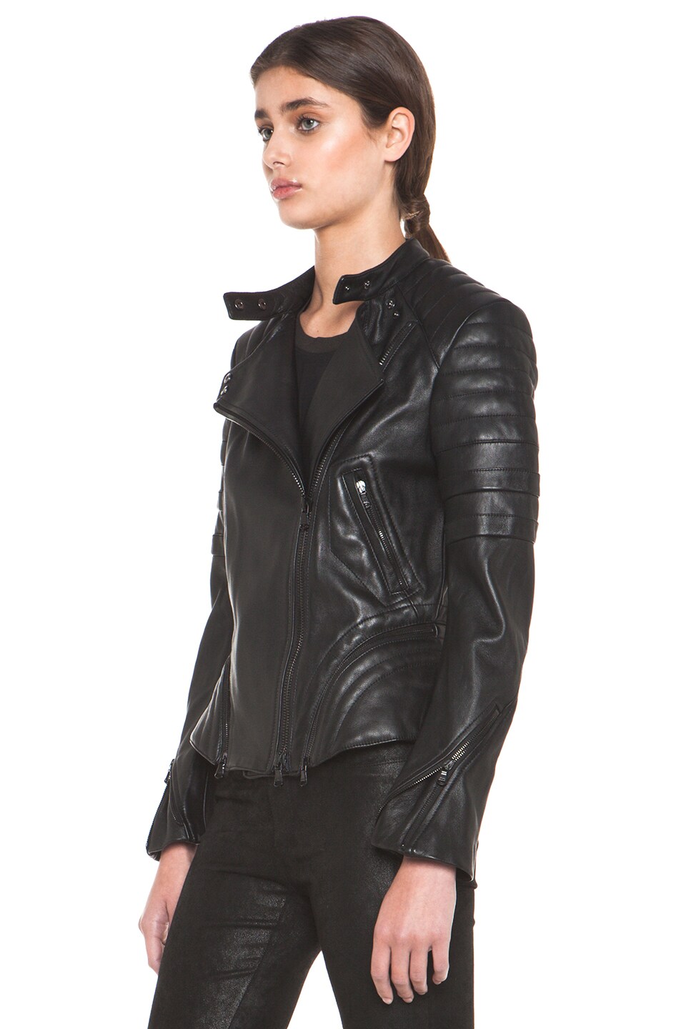 3 1 Phillip Lim Peplum Quilted Leather Motorcycle Jacket In Black Fwrd Image 2 Of 3 1 Phillip Lim Peplum Quilted Leather Motorcycle Jacket In Black