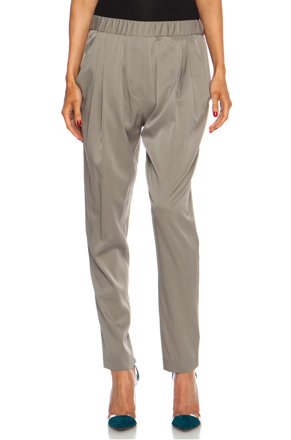 Image 1 of 3.1 phillip lim Draped Pocket Silk-Blend Trouser in Silver Sage