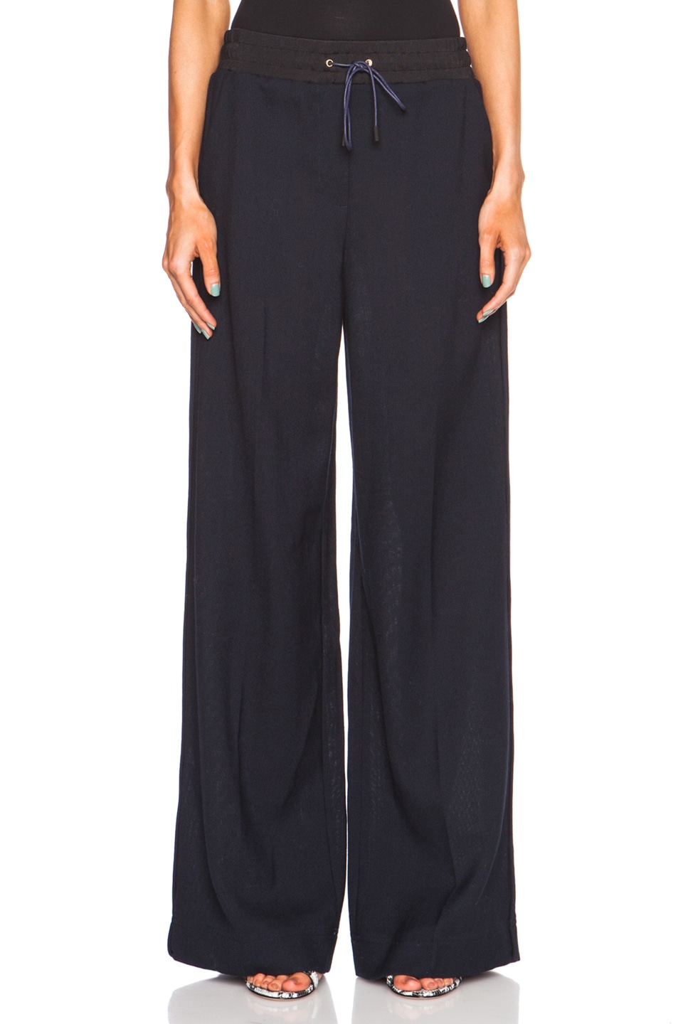 Image 1 of 3.1 phillip lim Wide Leg Wool Trouser with Self Piping in Navy
