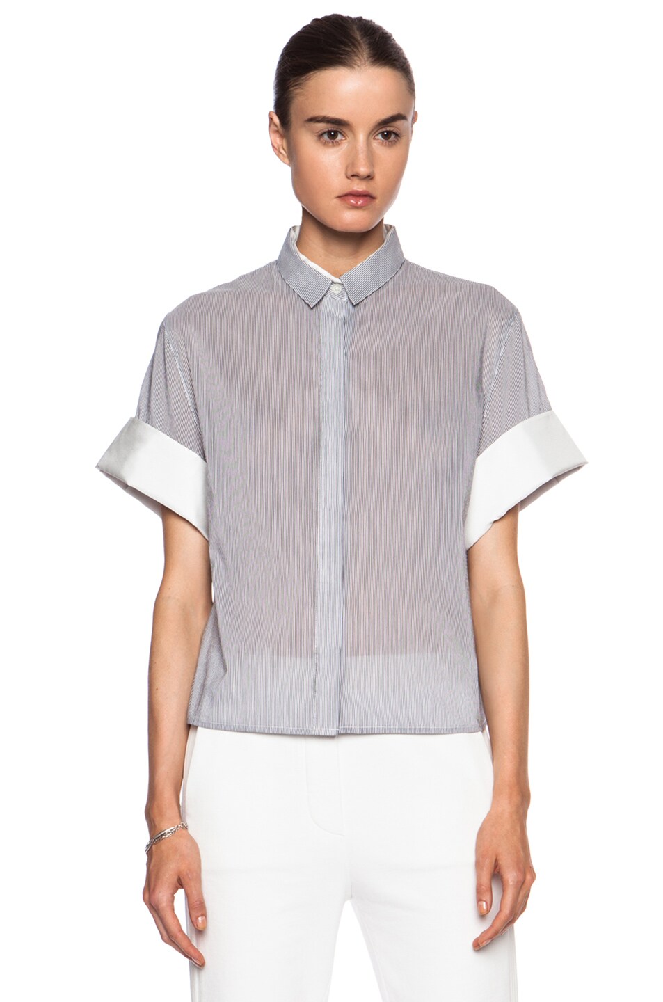 Image 1 of 3.1 phillip lim Cotton-Blend Twill Combo Boxy Top in Black & White