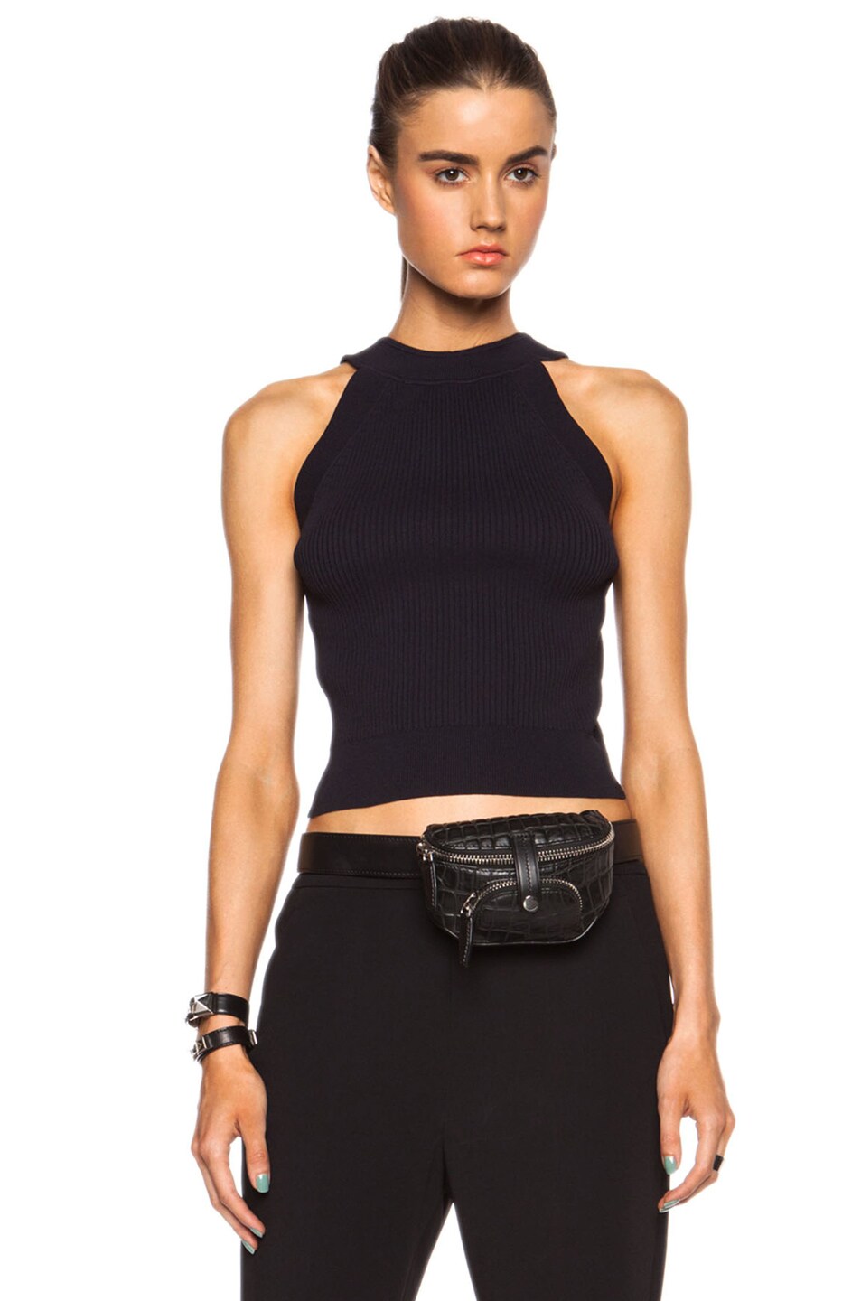 Image 1 of 3.1 phillip lim Cropped Polyamide-Blend Tank with Contrast Trim Detail in Midnight