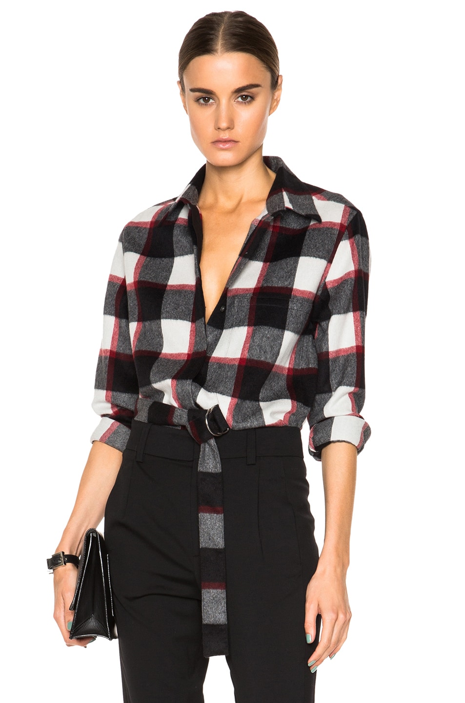 Image 1 of 3.1 phillip lim Exaggerated Pocket Classic Top in Black & Ruby