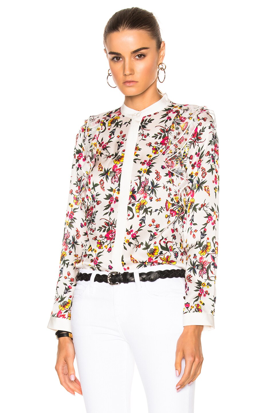 Image 1 of 3.1 phillip lim Long Sleeve Blouse with Ruffle Detail in White Multi