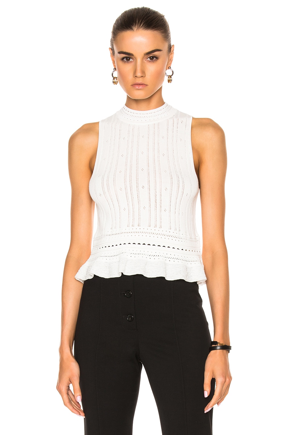 Image 1 of 3.1 phillip lim Compact Pointelle Lace Cropped Tank in Antique White
