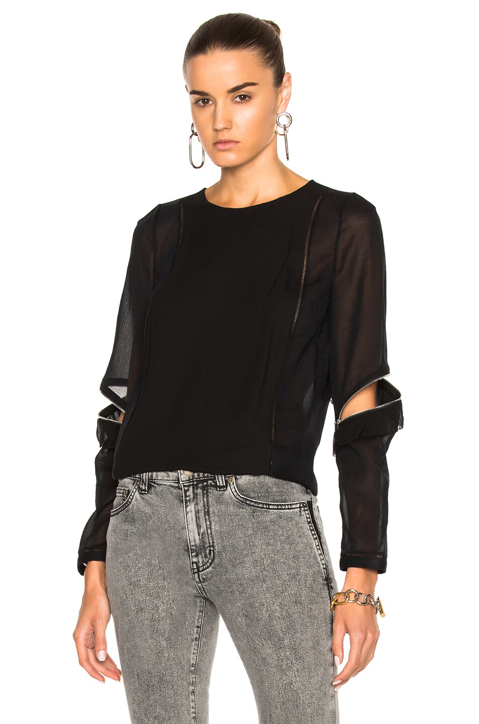 Image 1 of 3.1 phillip lim Top with Ruffle and Zip Detail in Black