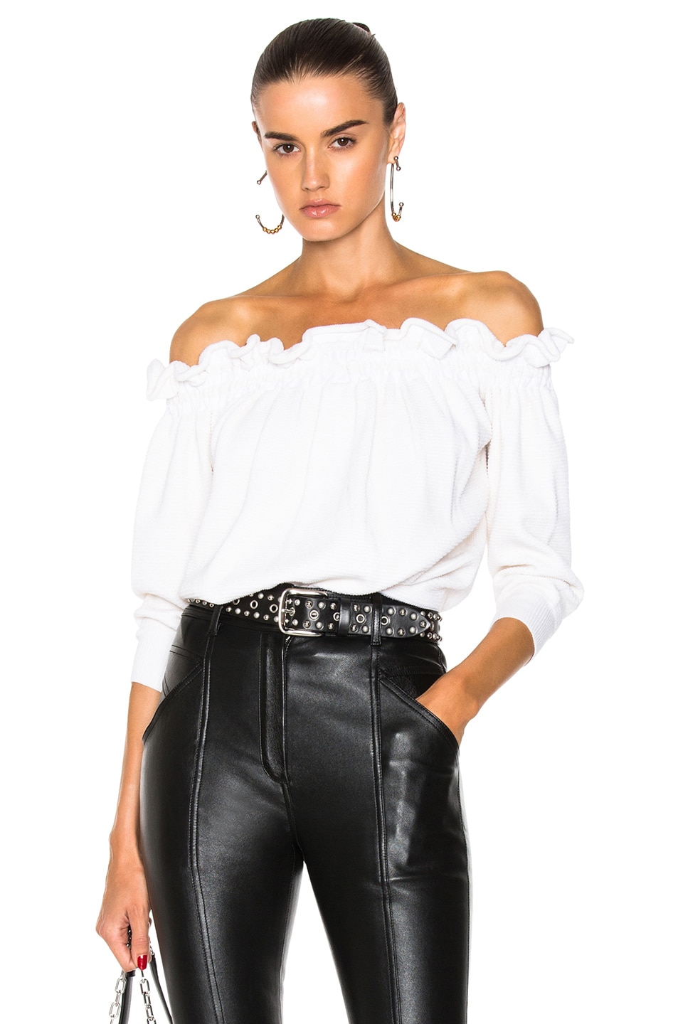 Image 1 of 3.1 phillip lim Off Shoulder Ruffle T-Shirt in White
