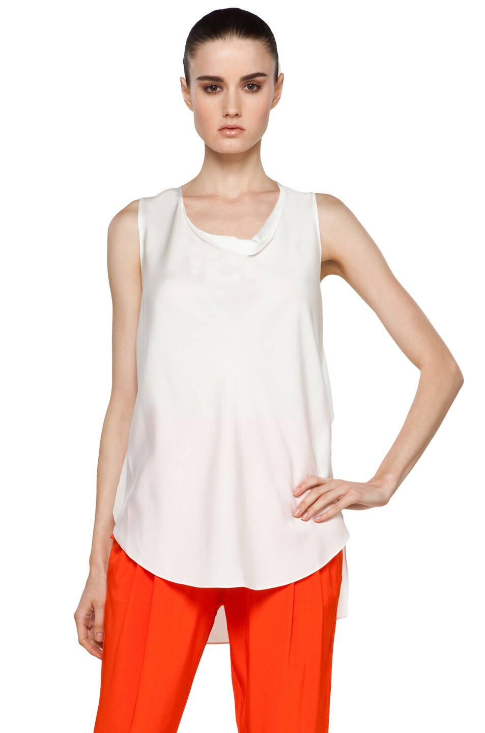 Image 1 of 3.1 phillip lim Collapsed Neck Shell w/ Chiffon Back Yoke in Antique White