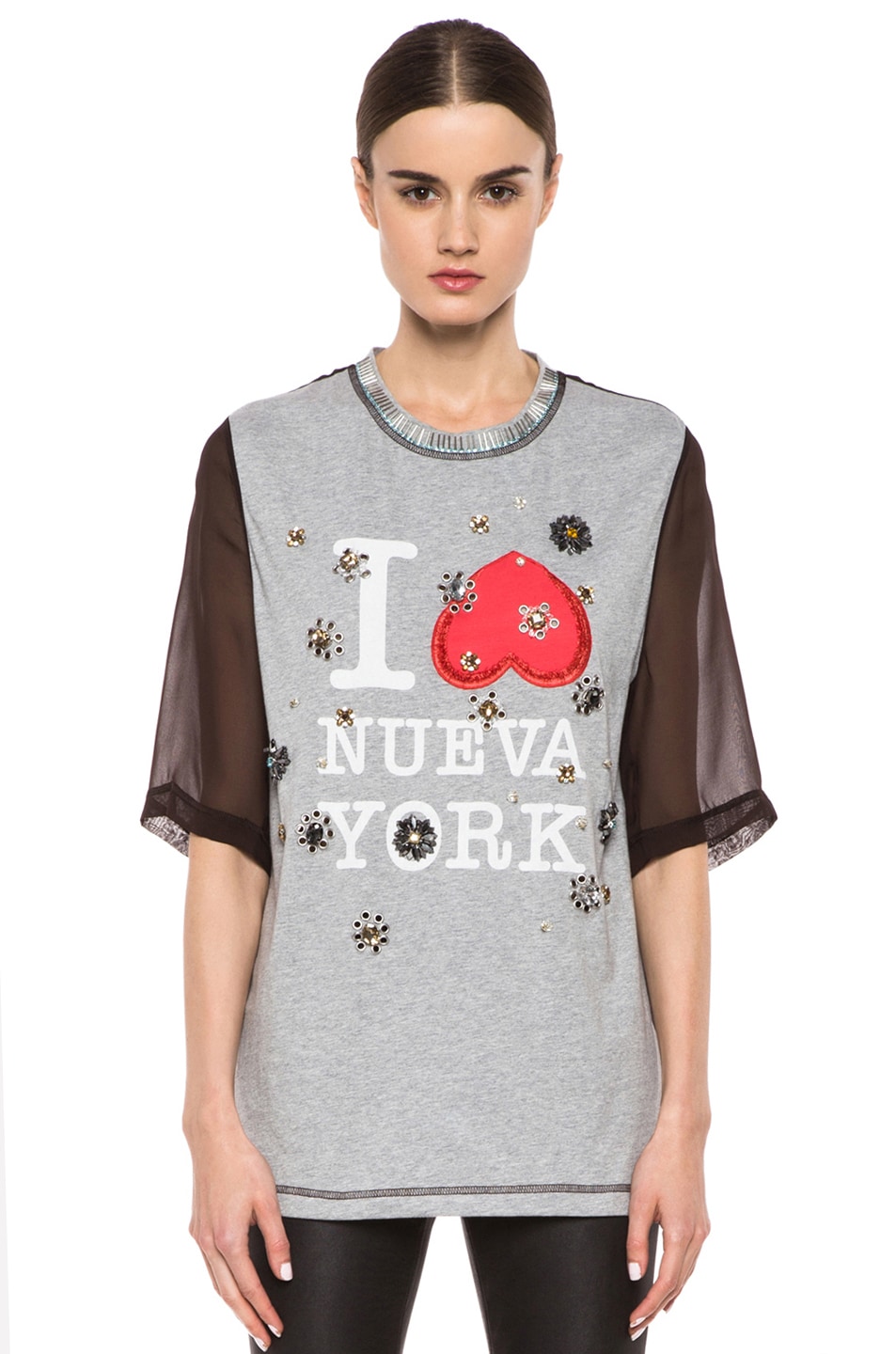 Image 1 of 3.1 phillip lim Nueva York Floral Eyelet Embroidery Tee in Heather Grey