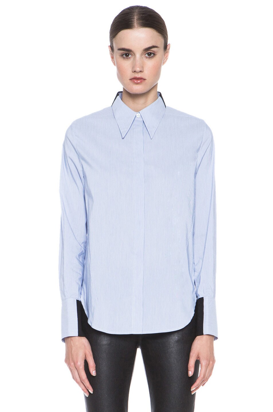 Image 1 of 3.1 phillip lim Cropped Shadow Cotton-Blend Shirt in Blue
