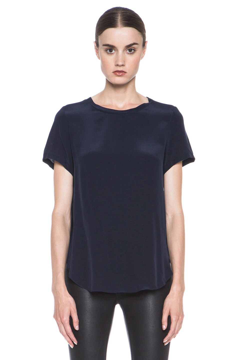 Image 1 of 3.1 phillip lim Silk Overlapped Side Tee in Navy