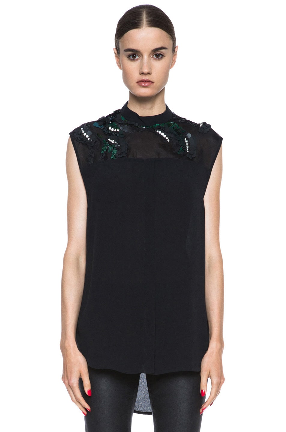 Image 1 of 3.1 phillip lim Silk Banded Collar Top in Black