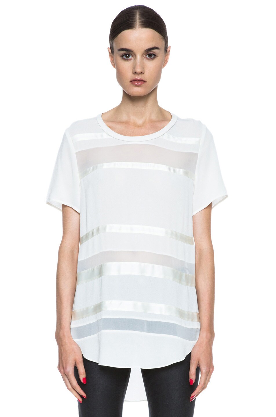 Image 1 of 3.1 phillip lim Silk T-Shirt with Overlapped Side Seams in Snow