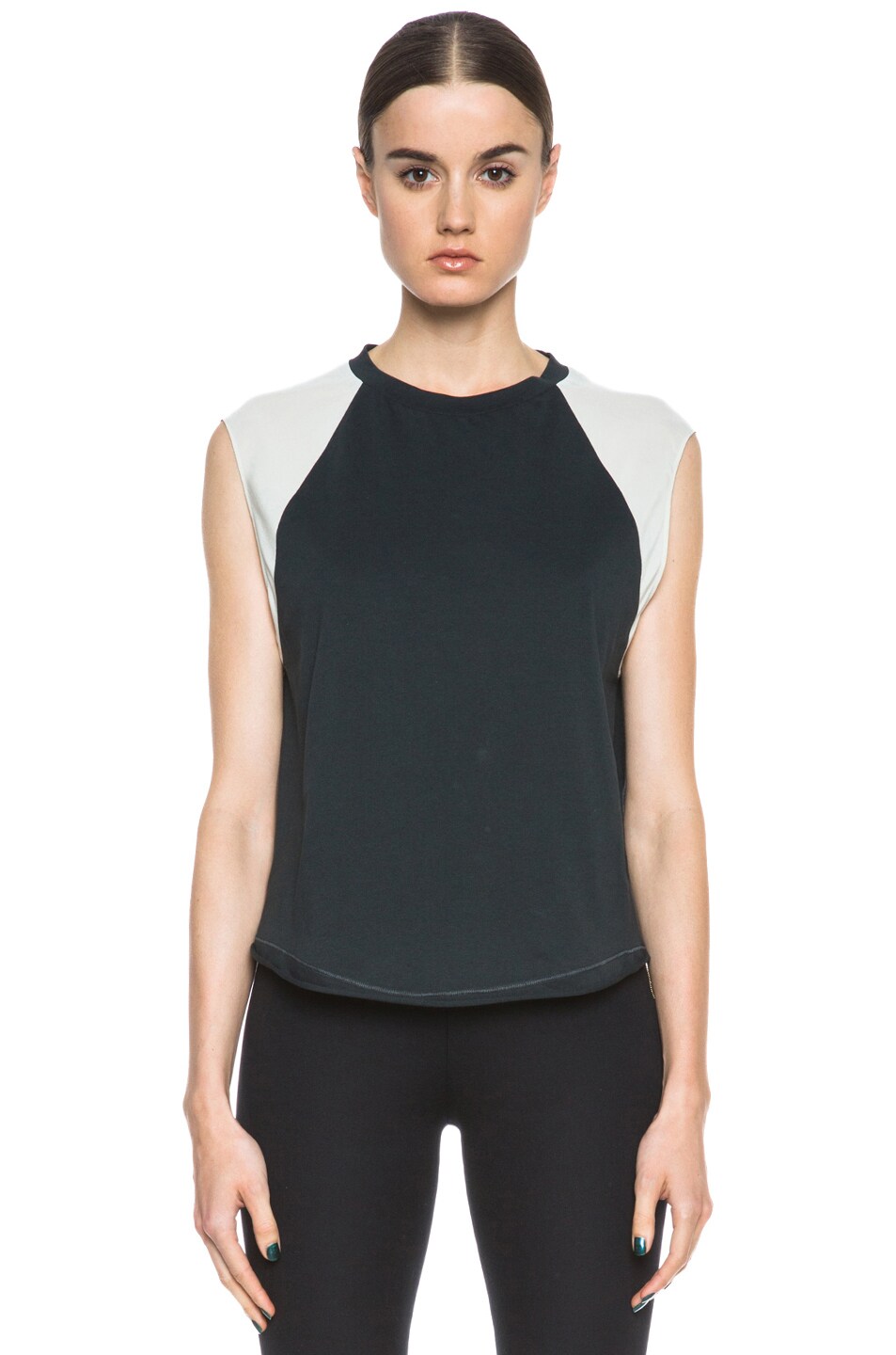 Image 1 of 3.1 phillip lim Cotton Baseball Tank with Silk Sleeve in Soft Black
