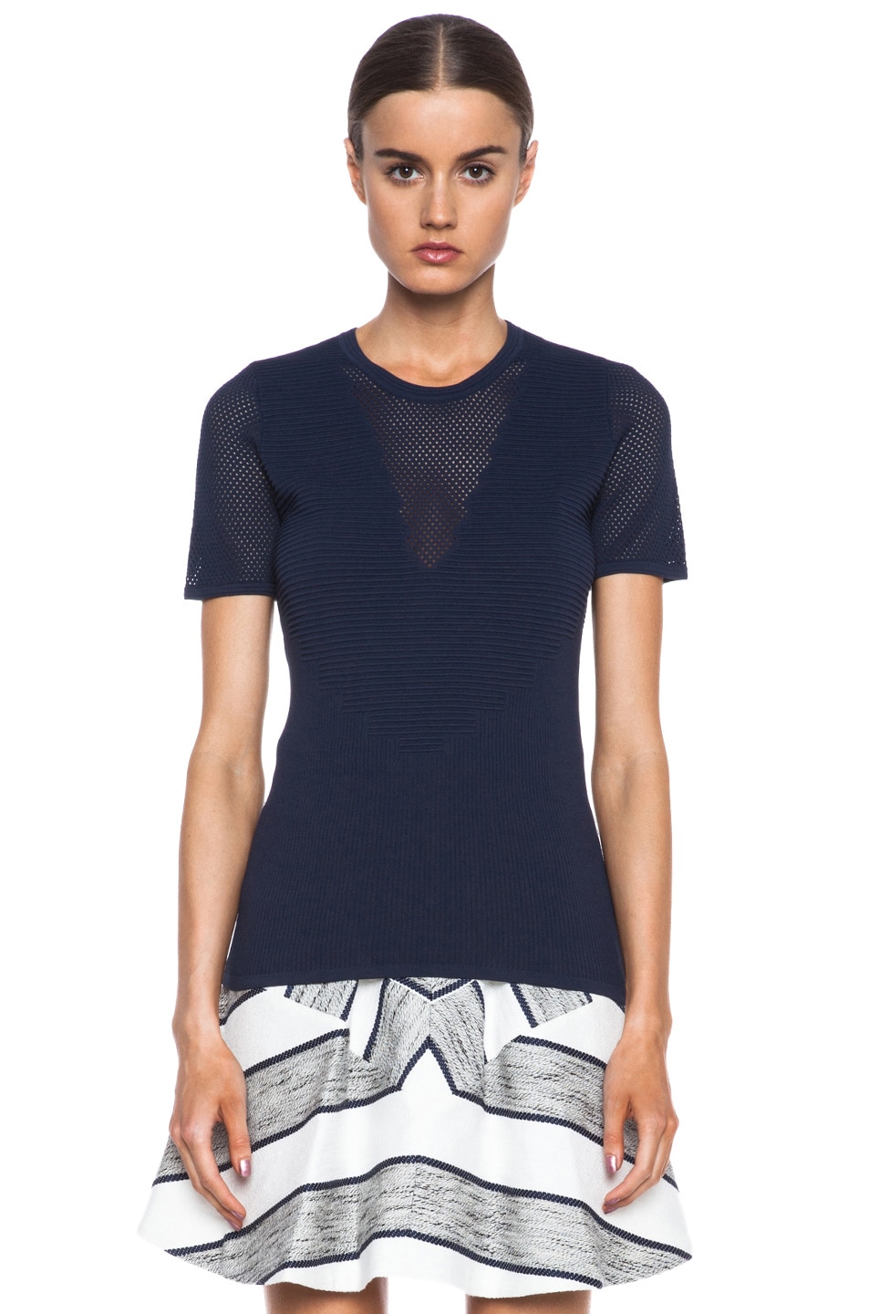 Image 1 of 3.1 phillip lim Mesh Inset Knit Pullover in Navy