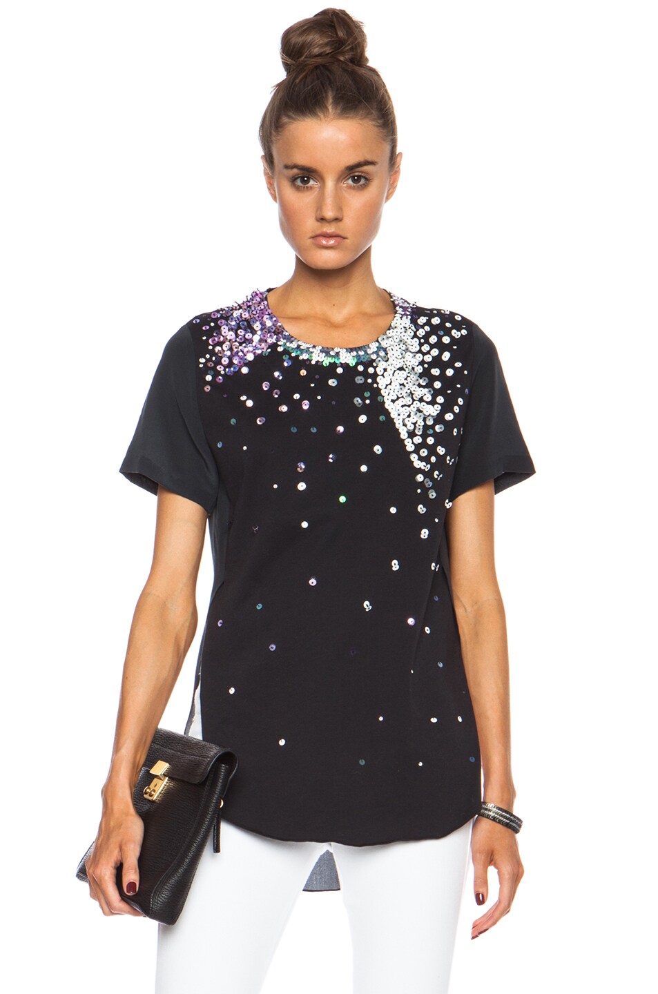 Image 1 of 3.1 phillip lim Embellished Overlapping Side Seam Tee in Soft Black