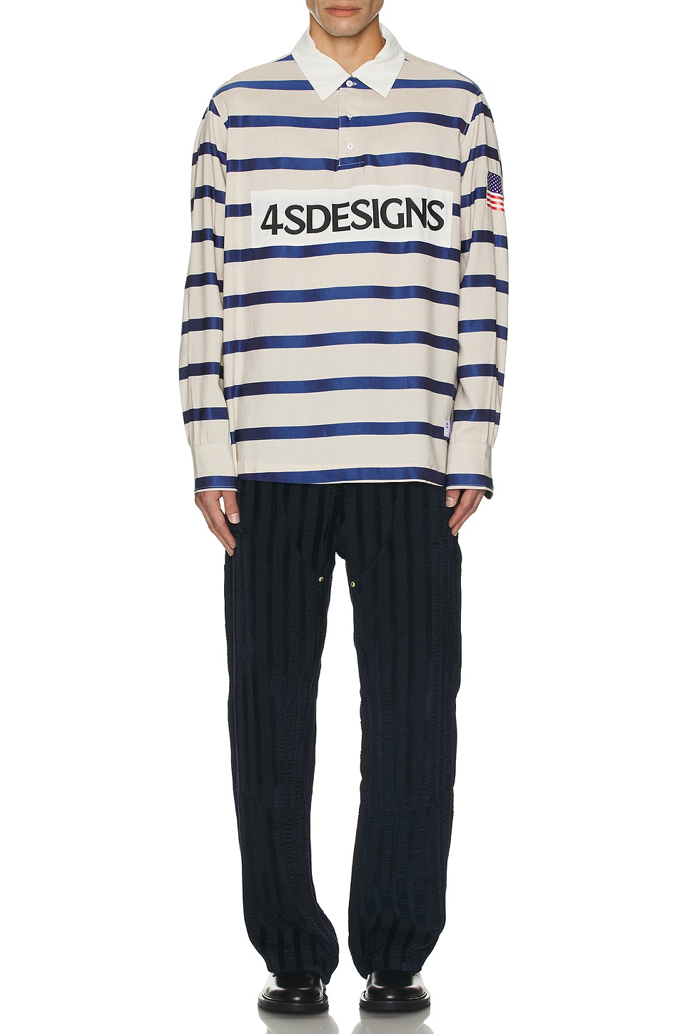 Image 1 of 4SDESIGNS Rugby Shirt in Off White & Navy