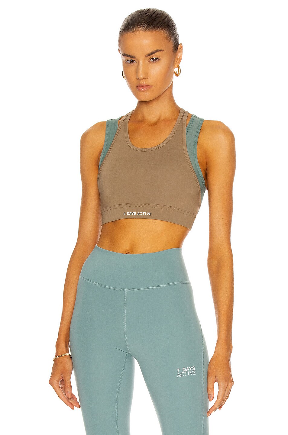 Image 1 of 7 Days Active 2 Layer Sports Bra in Dust Brown