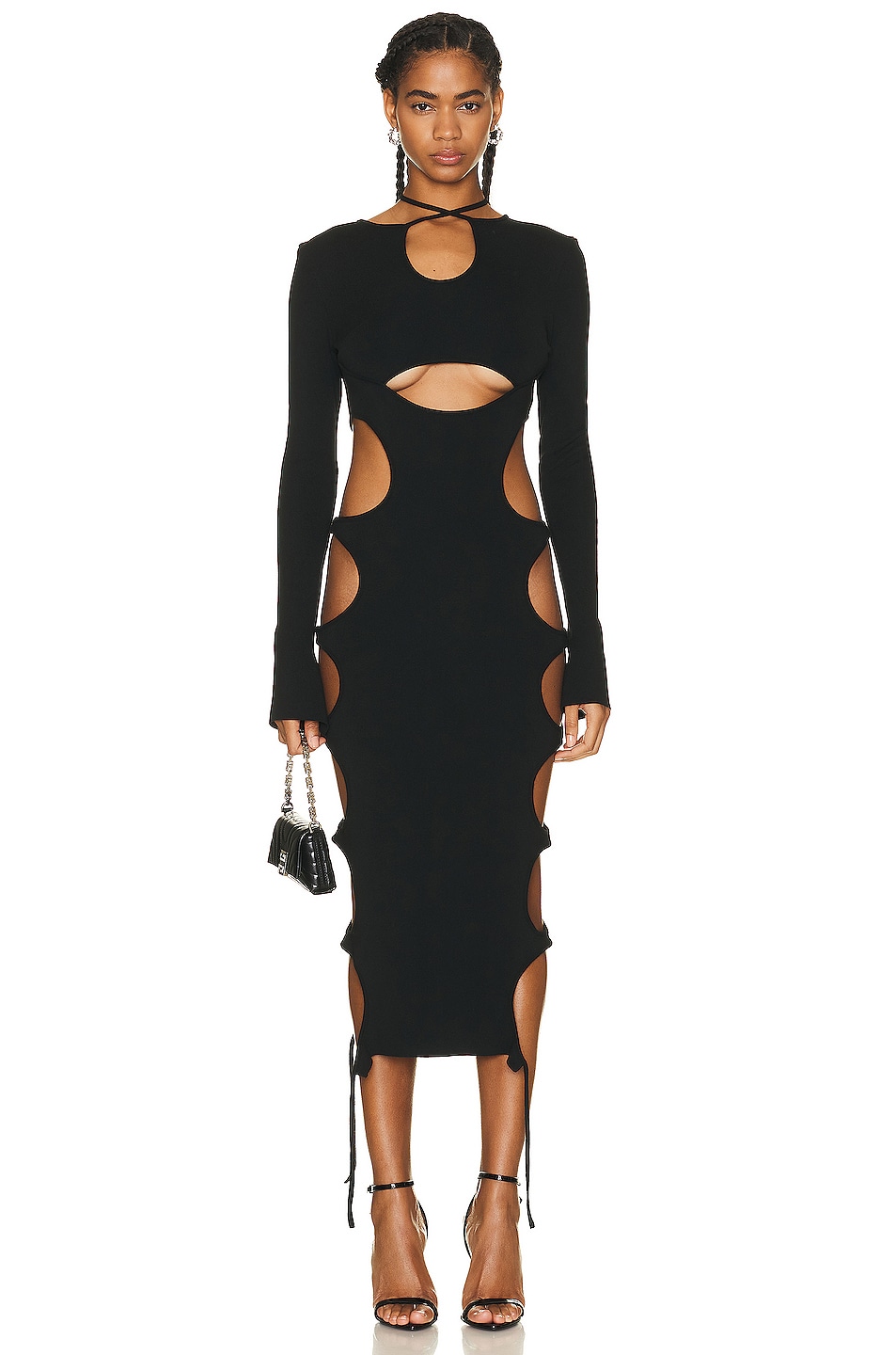 Beige Crochet Knit Cut Out O-Ring Midi Dress main image 0