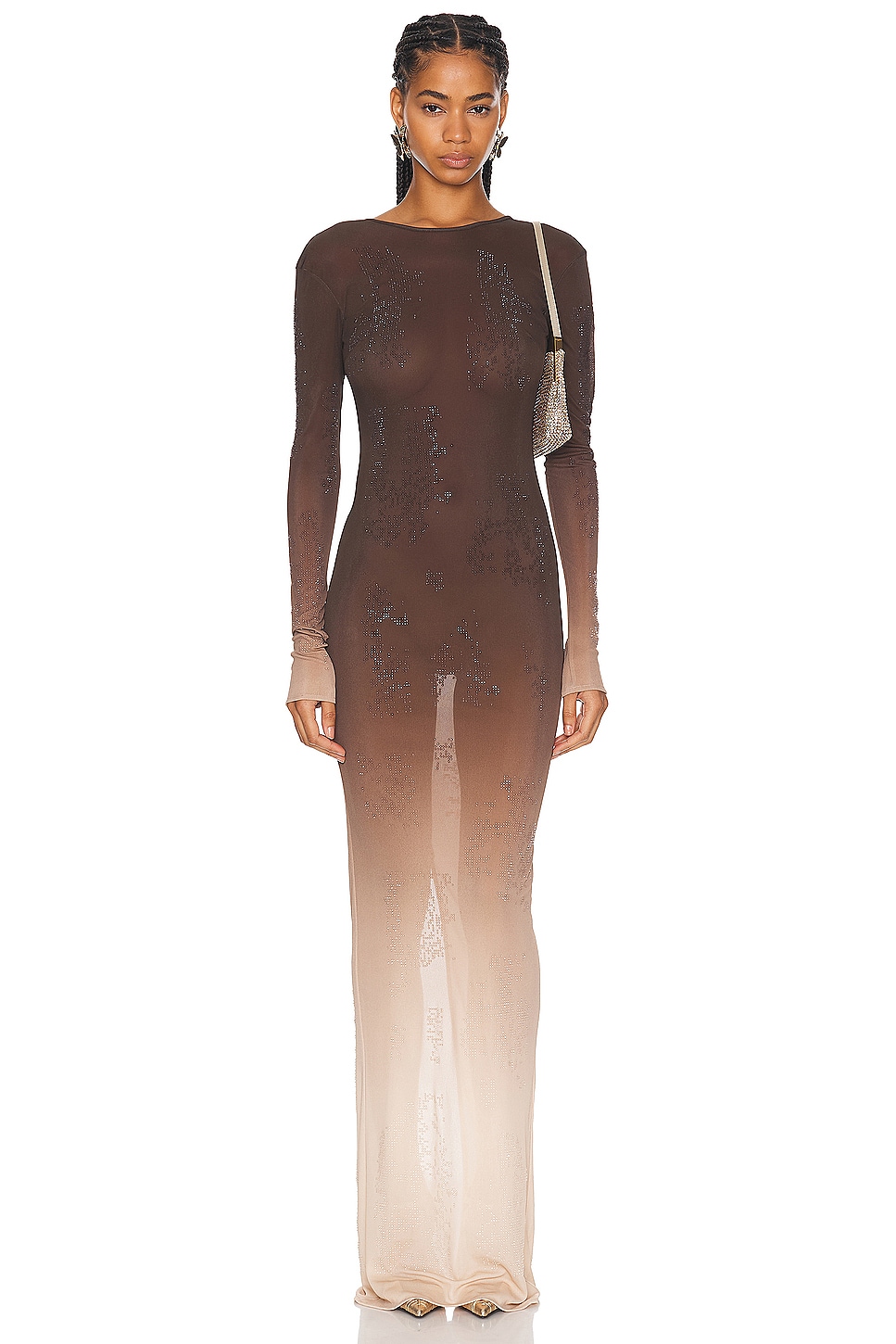 Image 1 of Andreadamo Destroyed Strass Jersey Long Dress in Nudes Degrade