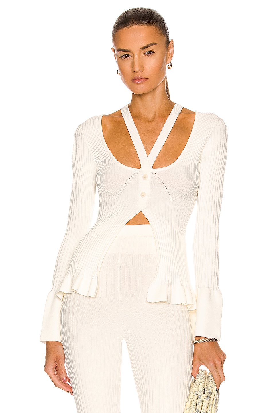 Image 1 of Andreadamo Ribbed Knit Cardigan in Ivory