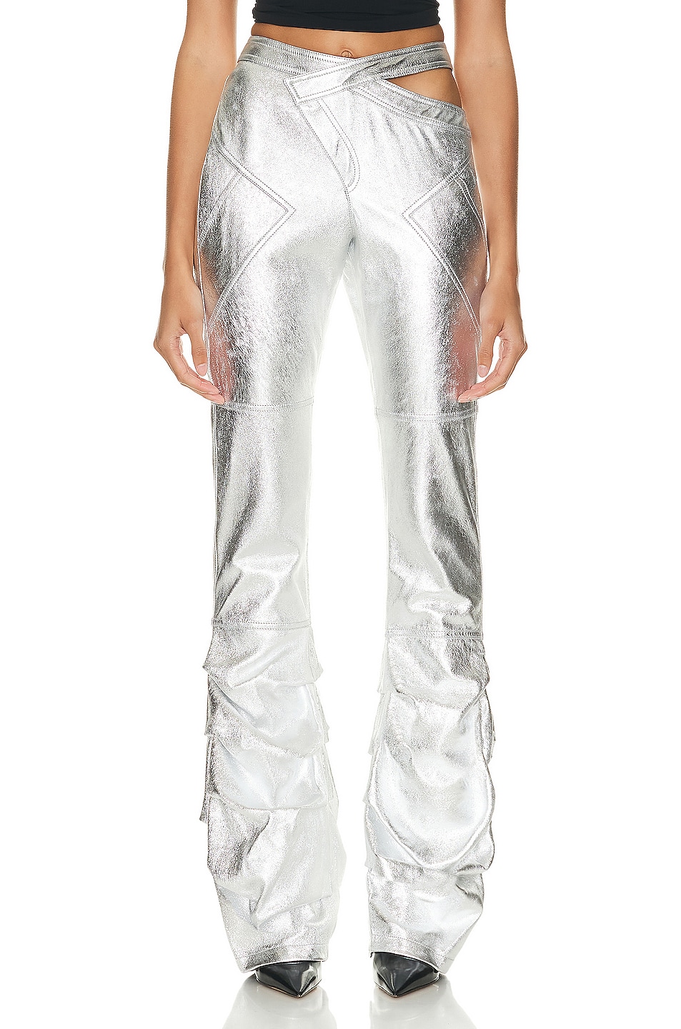 Image 1 of Andreadamo Wet Leather Pleat Pant in Wet Chrome