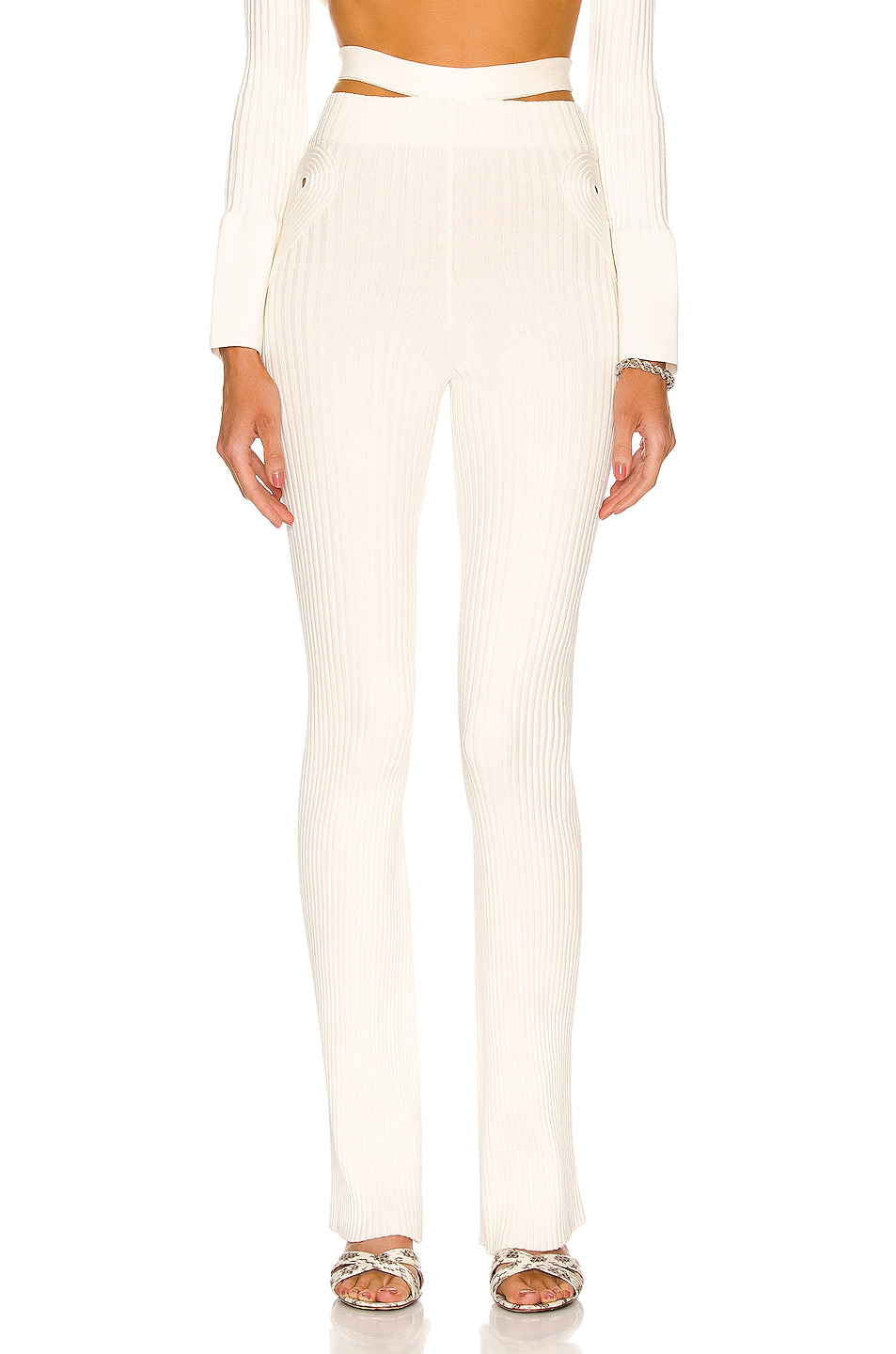 Image 1 of Andreadamo Ribbed Knit Flare Pant in Ivory