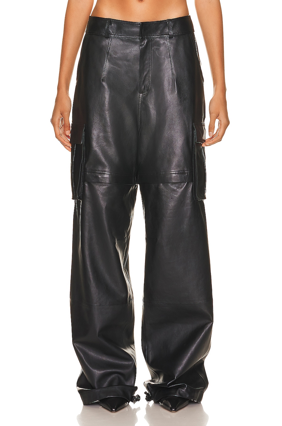 Image 1 of Andreadamo Leather Baggy Cargo Pant in Black
