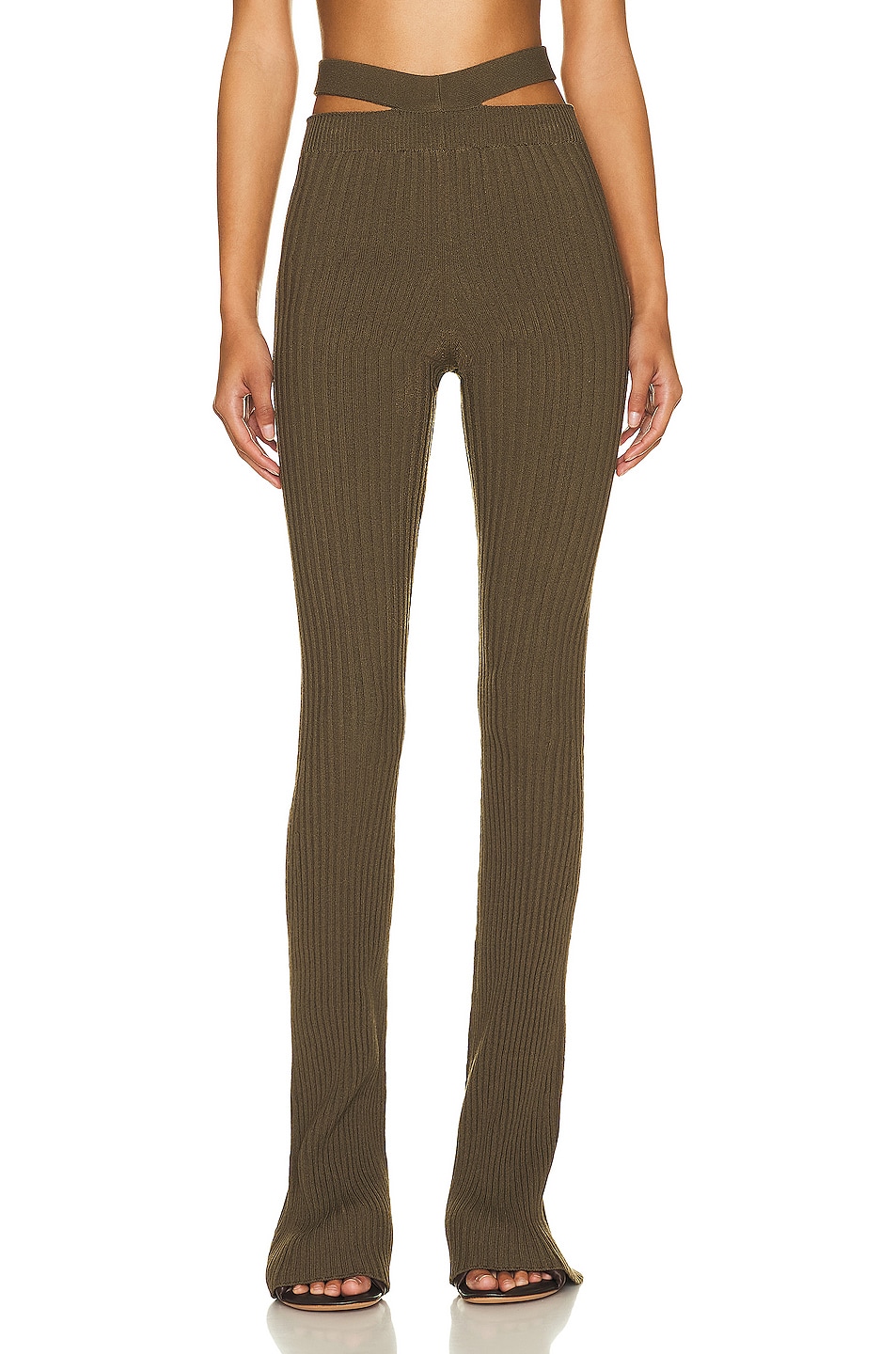 Image 1 of Andreadamo Ribbed Knit Flare Pant With Cut Out in Amazonia