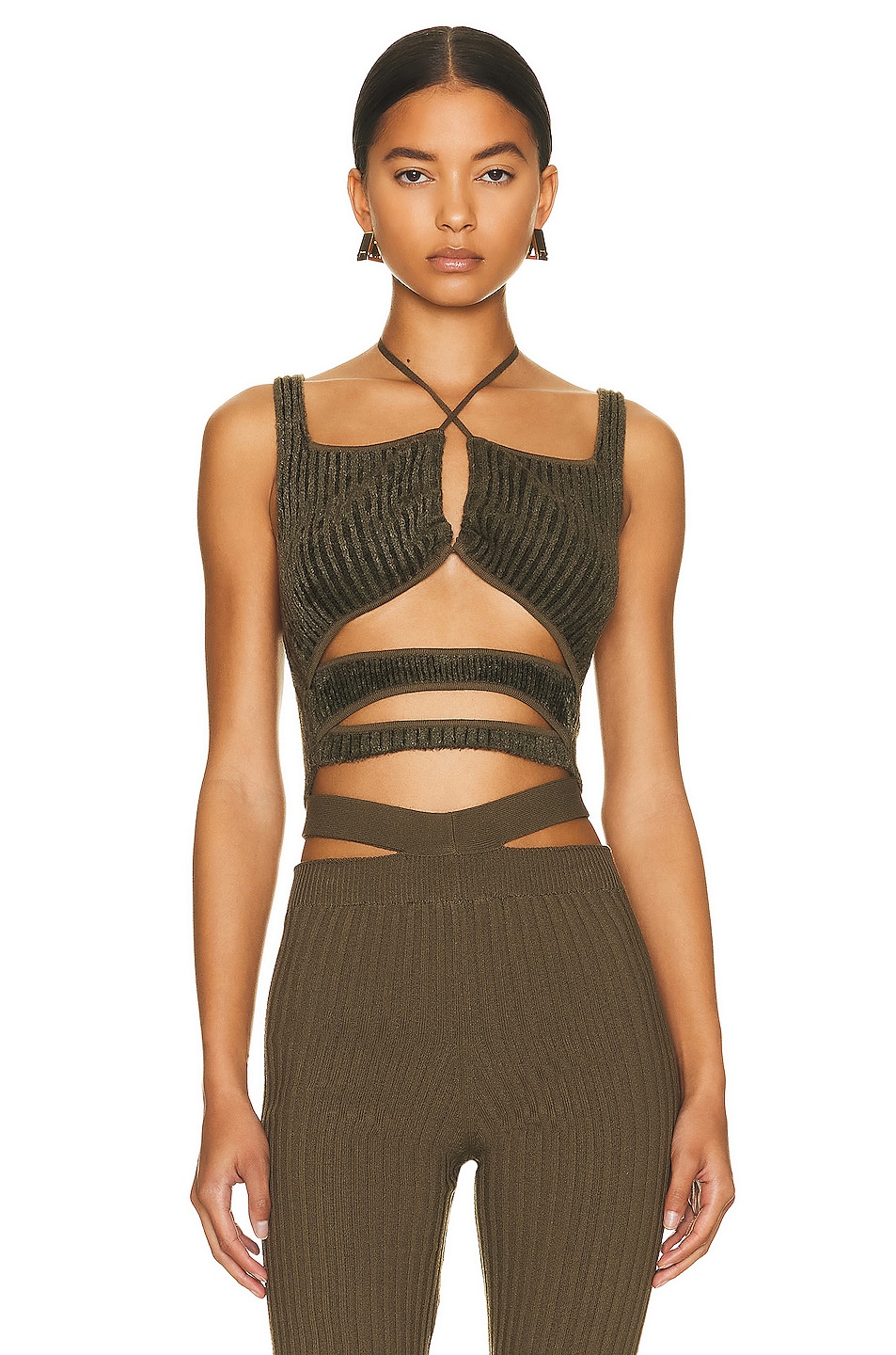 Image 1 of Andreadamo Ribbed Knit Velvet Cut Out Top in Amazonia