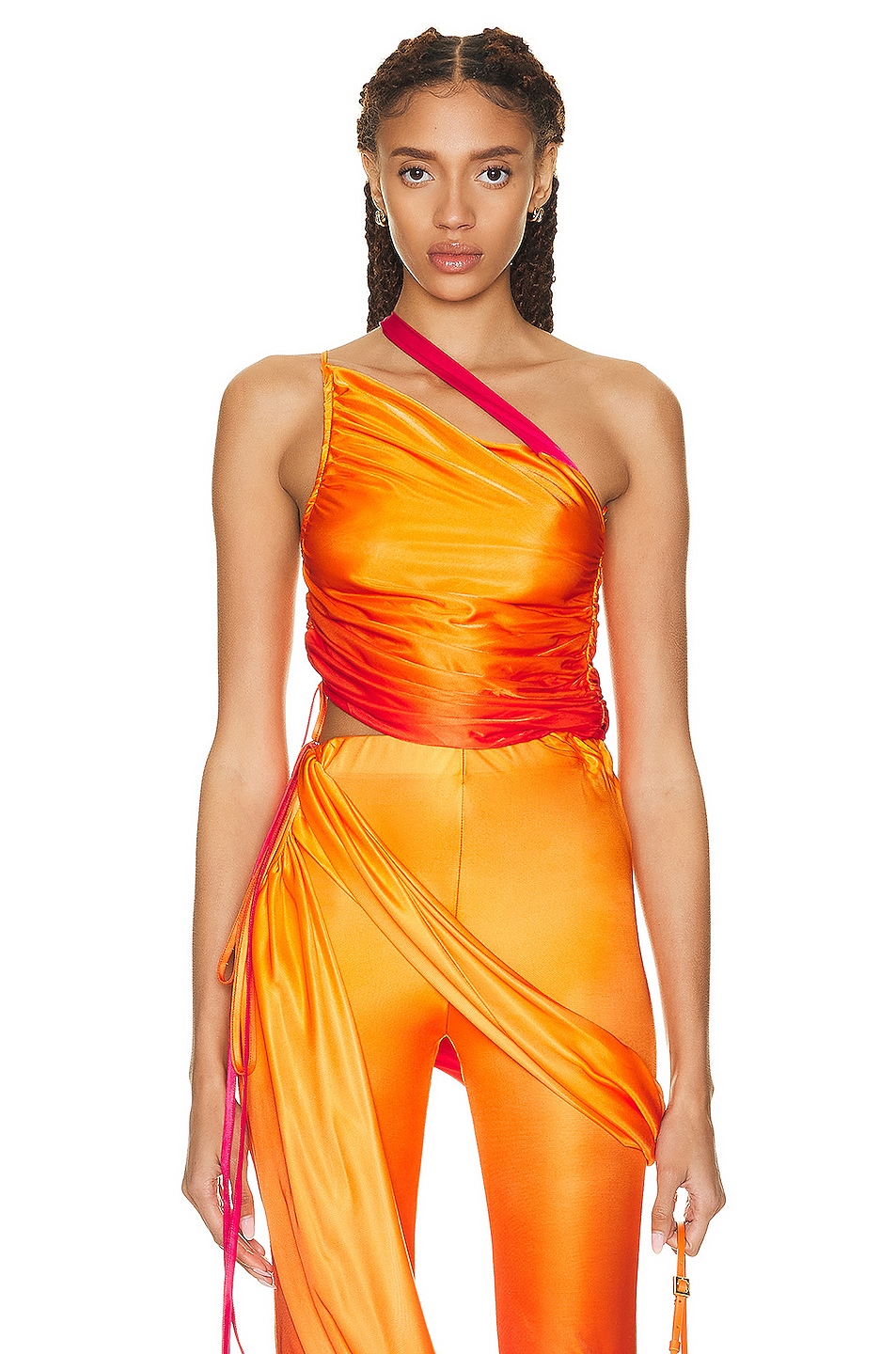 Image 1 of Andreadamo Draped Jersey Mono Shoulder Crop Top in Sex On The Beach