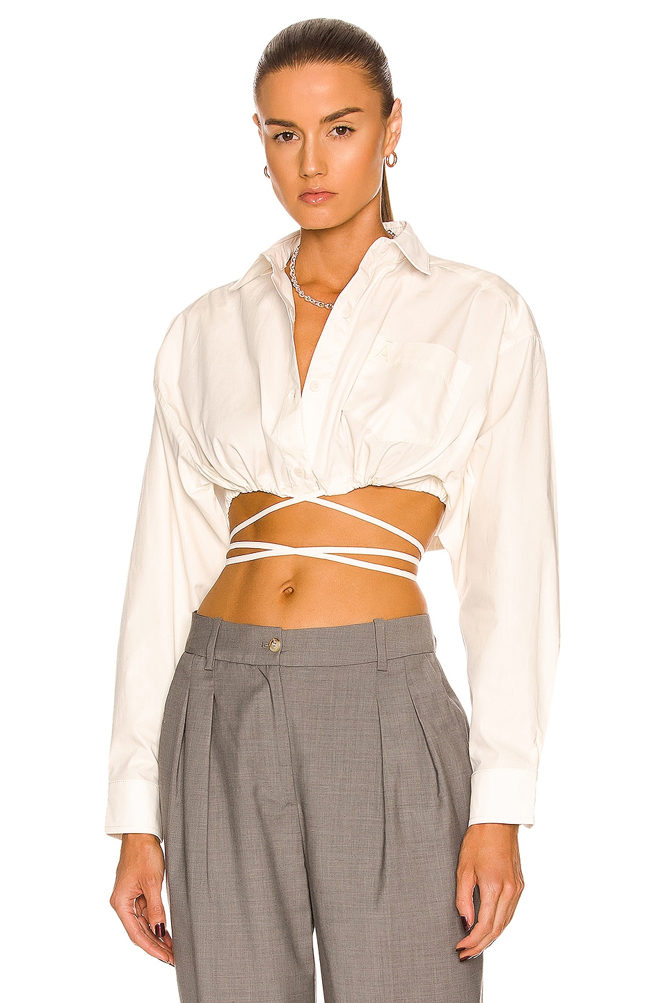 Image 1 of Andreadamo Cotton Crop Shirt in Ivory