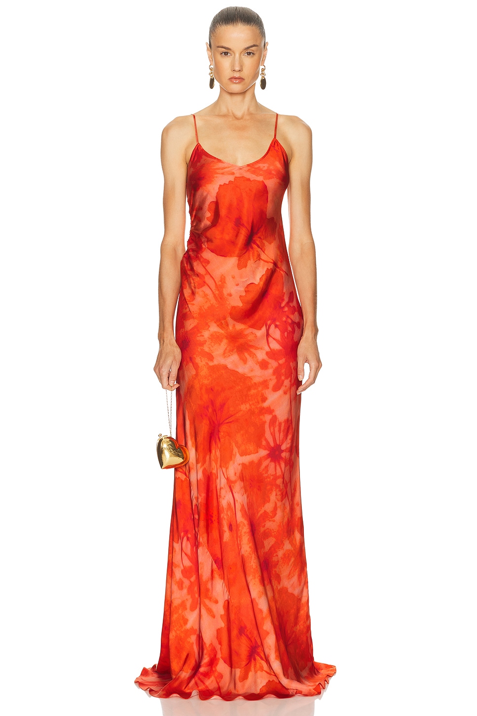 Ruched Slip Gown in Red