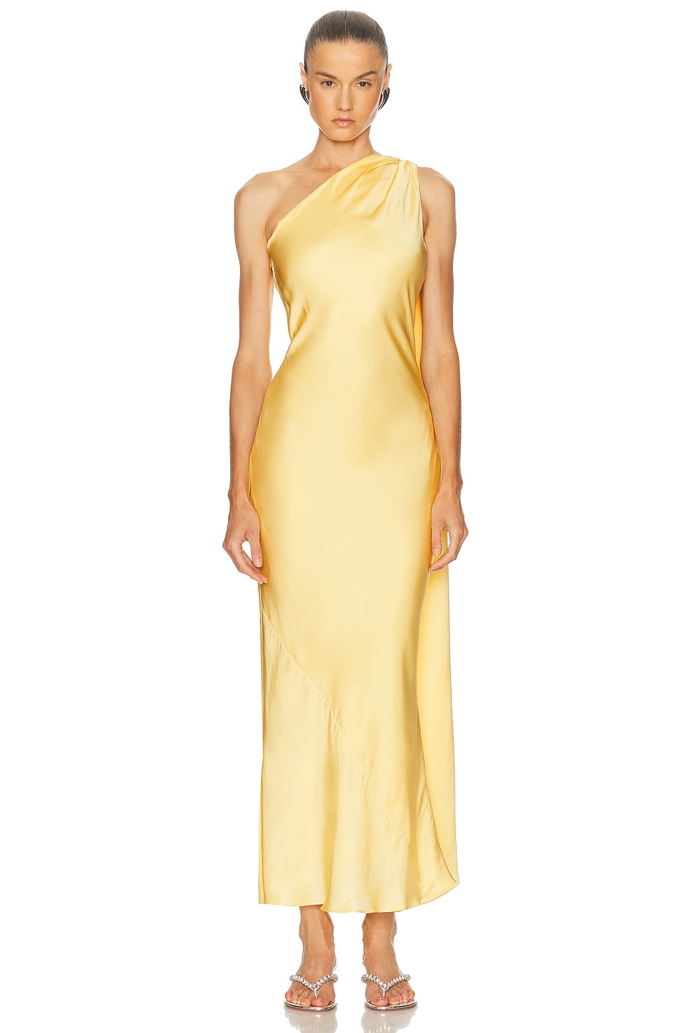 One Shoulder Dress With Cape in Yellow