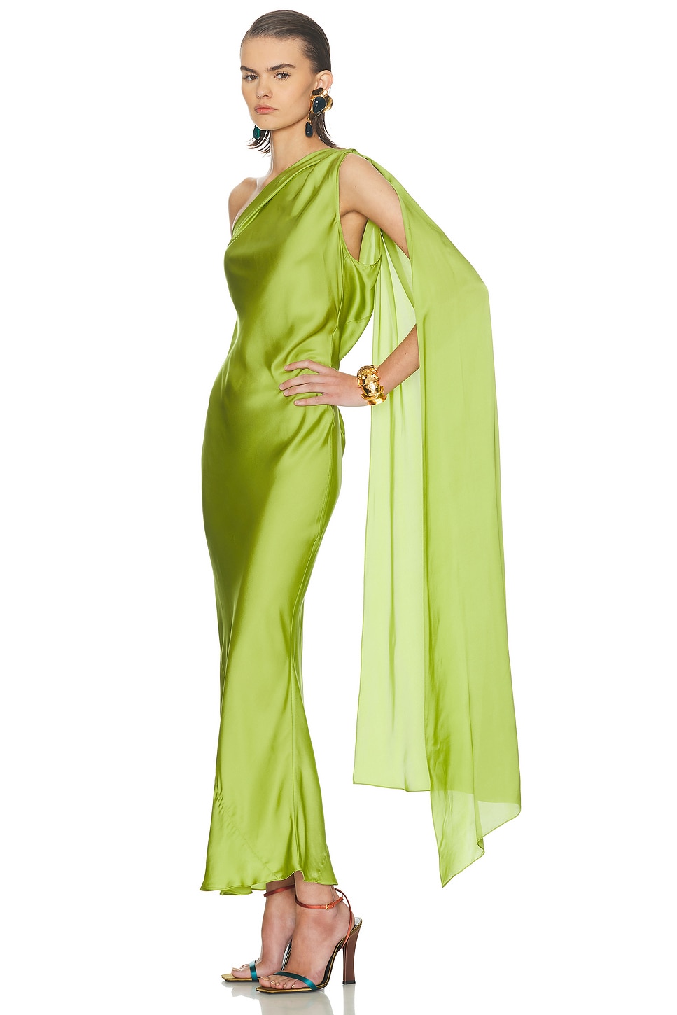 Alejandra Alonso Rojas X Revolve One Shoulder Dress With Cape In Green