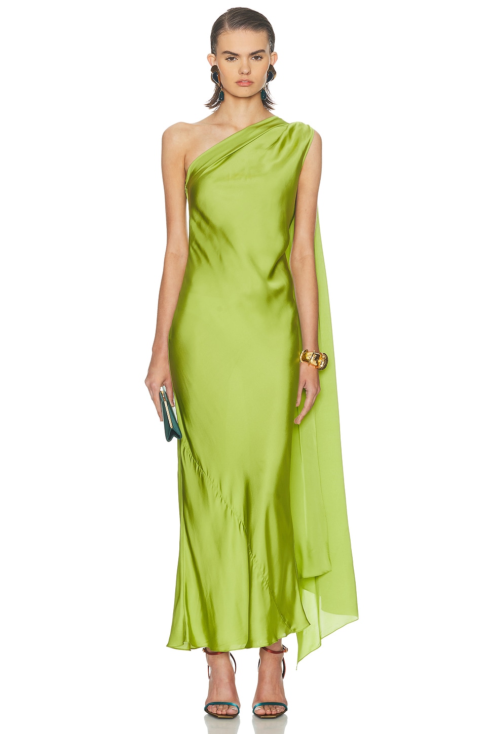 Alejandra Alonso Rojas X Revolve One Shoulder Dress With Cape In Green