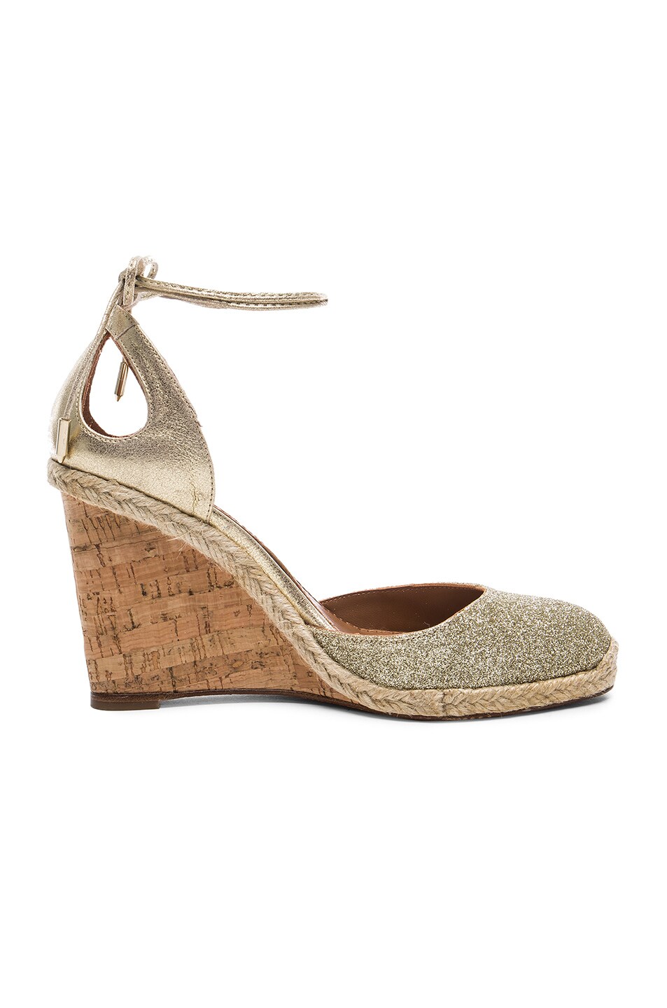 Image 1 of Aquazzura Leather Palm Beach Espadrille Wedges in Light Gold