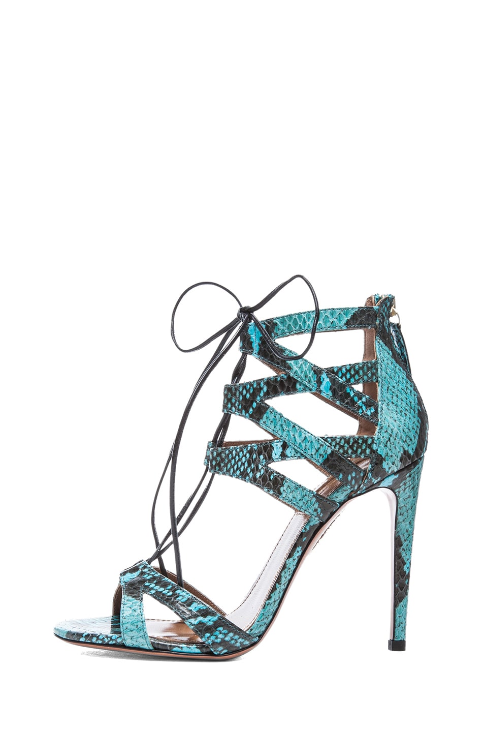 Aquazzura Beverly Hills Elaphe Snakeskin Sandals in Turquoise | FWRD