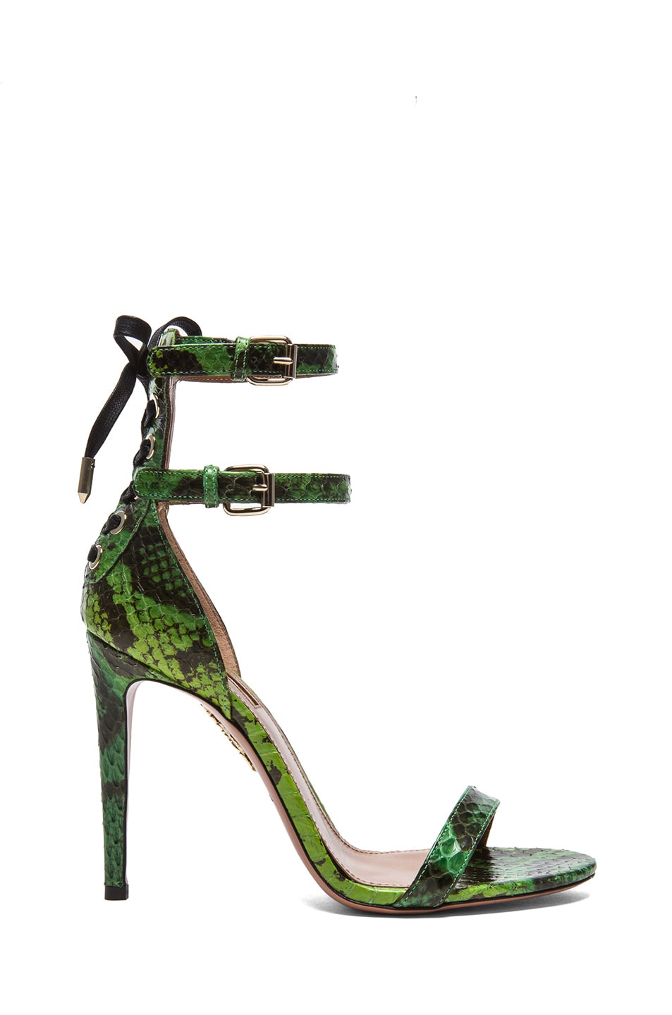 Image 1 of Aquazzura Saharienne Elaphe Snakeskin Heels in Tropical Green