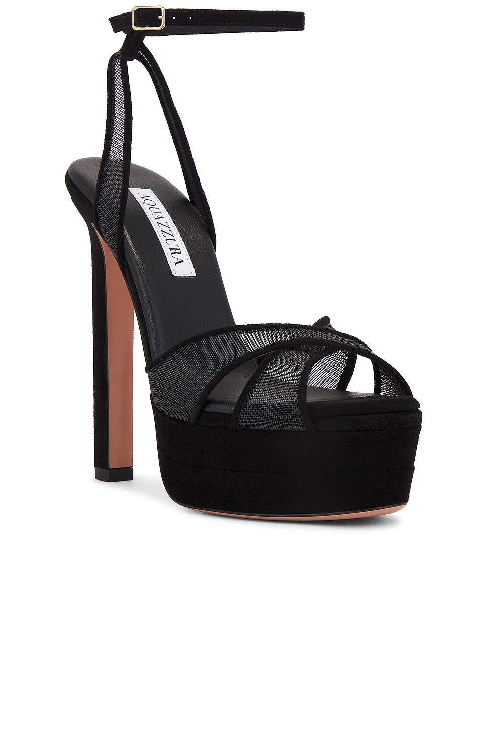 Shop Aquazzura Divine Mesh Plateau 130 Sandal In Black