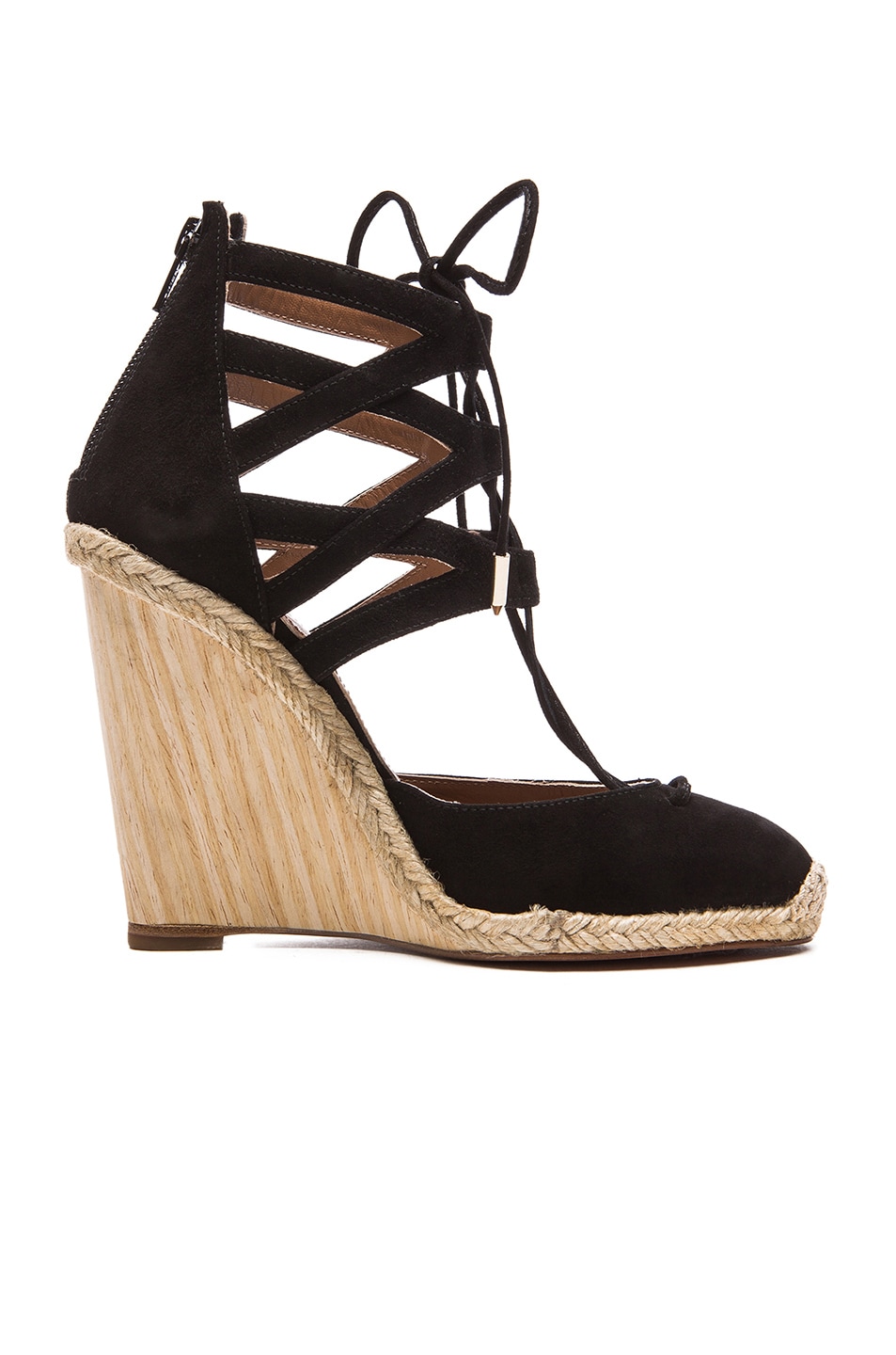 Image 1 of Aquazzura Belgravia Suede Wedge Espadrilles in Black